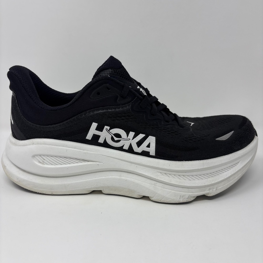 Hoka Bondi 9 Women's Size 8.5D Wide Black White Running Shoes (1162014 BWHT)